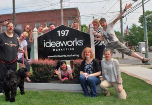 The Ideaworks team shows off its red noses in support of Red Nose Day.